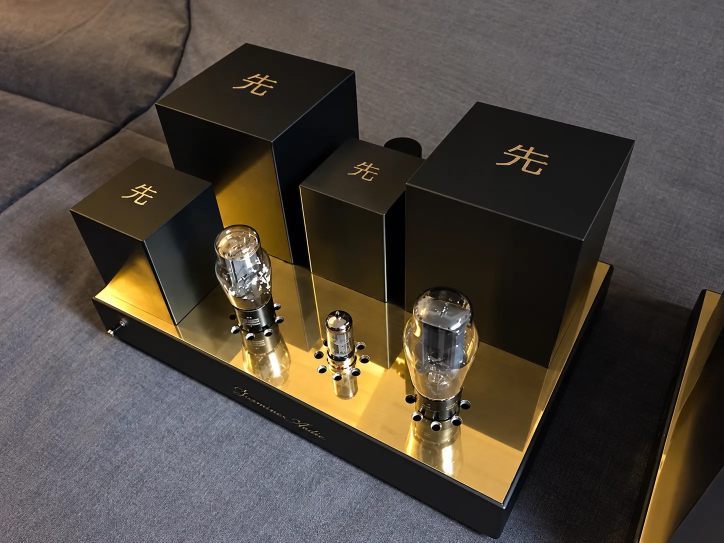 Destination Audio tube electronics in black and copper.
