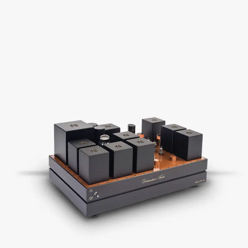 Destination Audio WE417A phono stage, black chassis with transformer housings on a copper-colored top plate