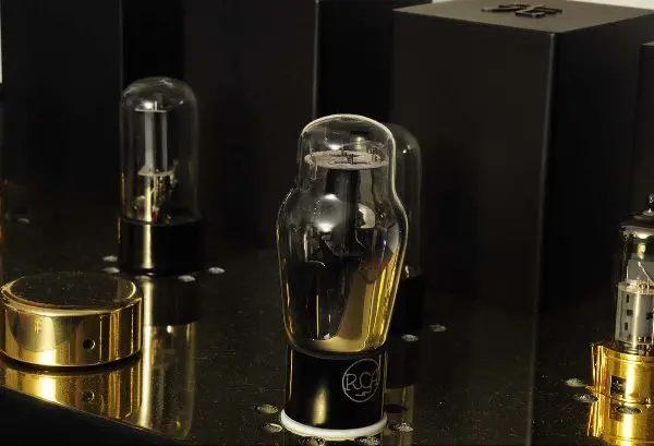 Close-up of an RCA tube on a Destination Audio tube amplifier
